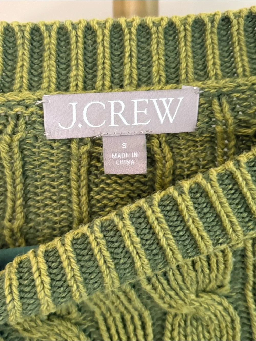 J. Crew Olive Two Tone Utility Green Cable Knit Crew Sweater
